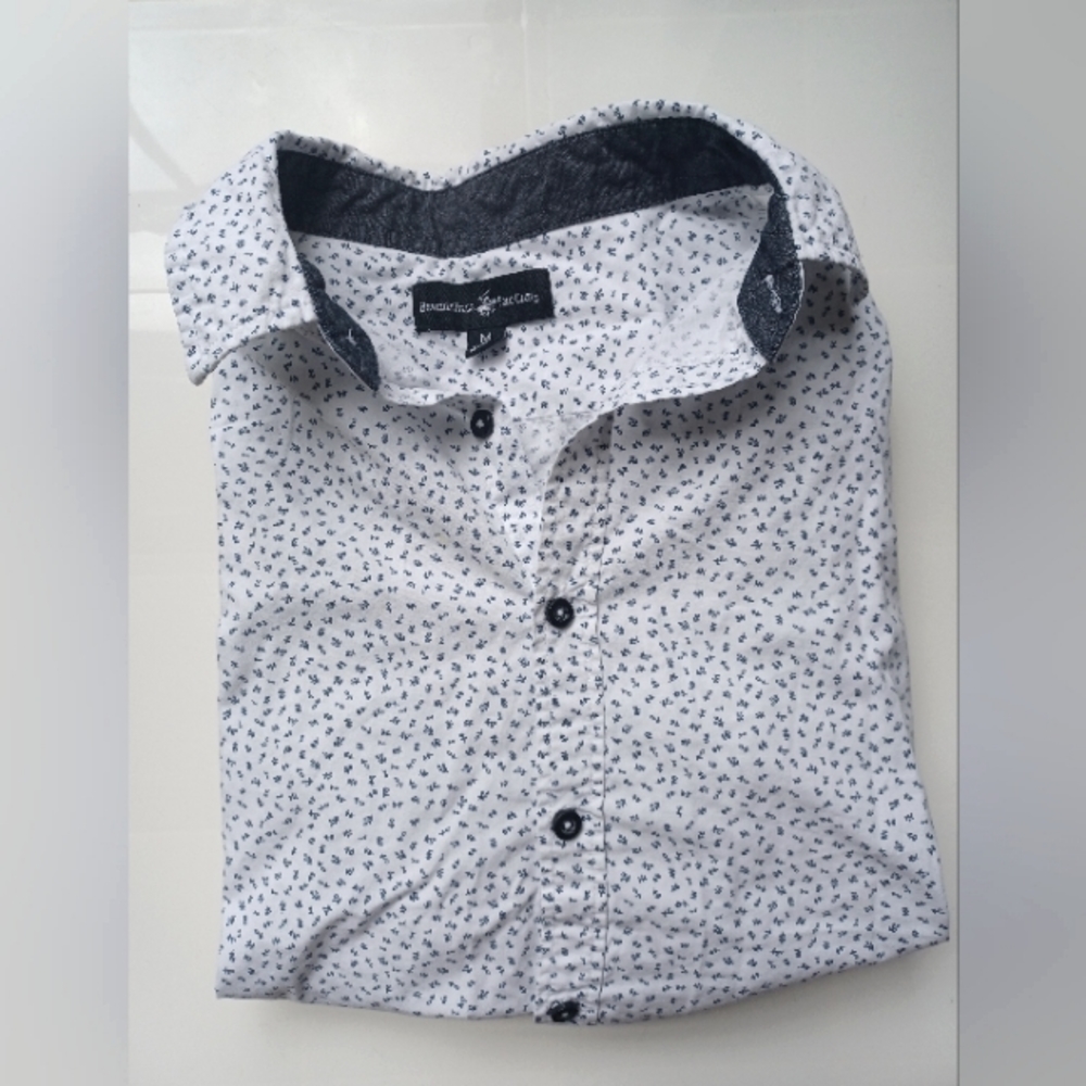 Mens long sleeve button up collared beverly hills polo club,M, white&navy